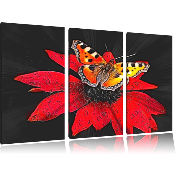 Pixxprint 3-tlg. Leinwandbilder-Set Wunderschöner Schmetterling auf